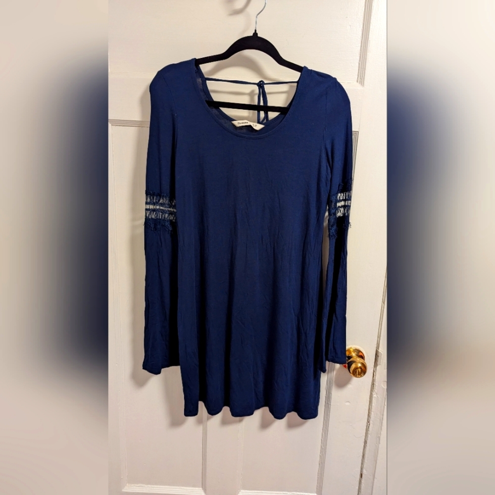Navy Blue Boho Bell Sleeve Dress
